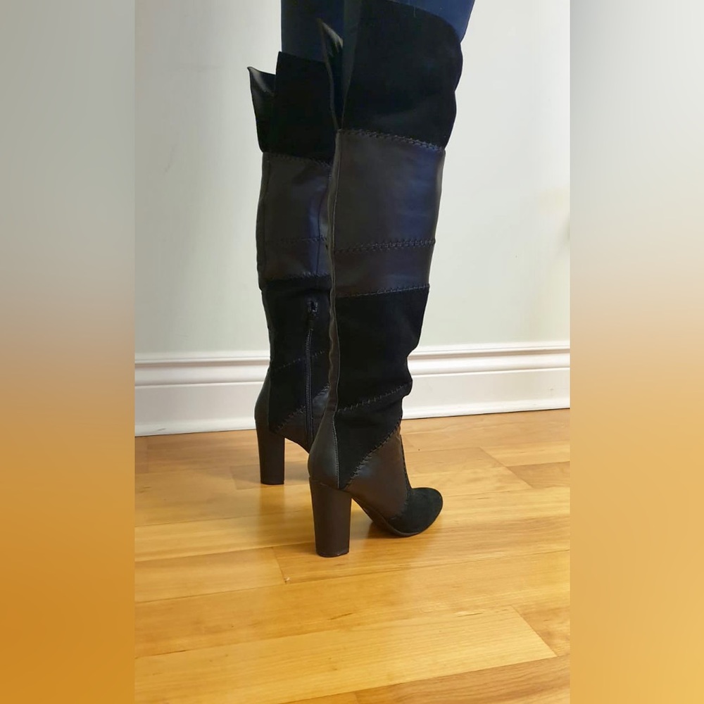 NEW BAR III OVER THE KNEE BLACK LEATHER AND SUEDE BOOTS- SIZE 7.5 M - Picture 2 of 9